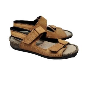 Ecco Comfort Outdoor Hook&loop Leather Sandals Wedge Shoes sz 41/10-10.5